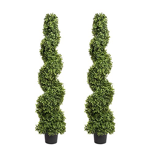 Product: 2x Artificial Spiral Boxwood Topiary Trees | Realistic Artificial Design | UV Protected for Outdoor Use | Indoor and Outdoor Use | Elegant Decoration (4ft/120cm)