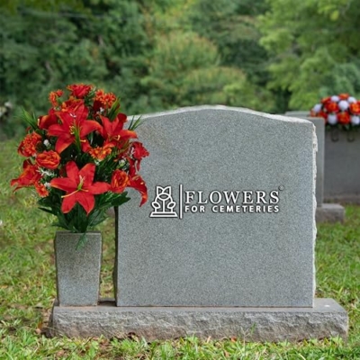 Product: Sympathy Silks Artificial Cemetery Flowers - Gravesite Flowers - Fire Red Lily, Rose, and Daisies