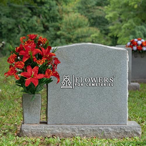 Product: Sympathy Silks Artificial Cemetery Flowers - Gravesite Flowers - Fire Red Lily, Rose, and Daisies