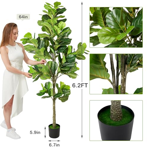 Product: KOL 6.2ft 2-Pack Artificial Fiddle Leaf Fig Trees, 74.8’’ Tall Fake Ficus Lyrata Plants, Faux Greenery for Home, Office, Living Room, Indoor & Outdoor Decoration, Housewarming Gift