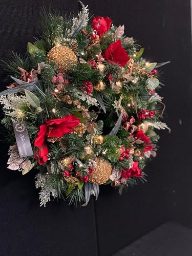 Silky Flower Store Luxury Red Amaryllis Christmas Wreath, Artificial Silk Floral Door Wall Decor, Home Party Centerpiece 45cm 6 6 Product: Luxury Red Amaryllis Christmas Wreath - Long-Term Storage Artificial Flower for Home & Party Decor
