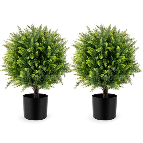 Product: Artificial Topiary Ball Tree 21" Tall - UV Resistant Faux Bush for Outdoor & Indoor Decor | Easy Care, No Assembly Required | Perfect for Porch, Garden, Living Room(Set of 2)