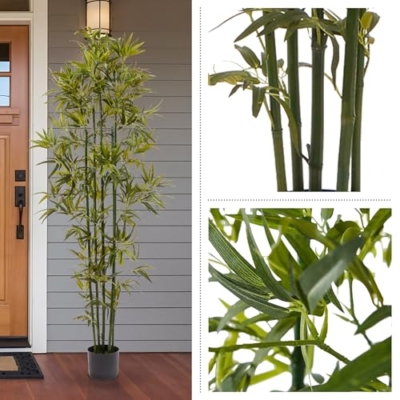 Product: Artificial Bamboo Tree - 6FT Fake Plant with Adjustable Leaves and Pot - Faux Plants Indoor for Home, Restaurant, or Office Décor by Pure Garden