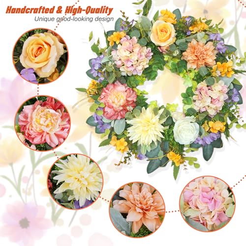 Silky Flower Store Artificial Hydrangea Spring Summer Wreath, Front Door Door Wreath, Indoor Outdoor Decor, 24 Inch 2 2 Product: Summer Wreaths for Front Door, Soomeir 24 Inch Spring Door Wreath with Hydrangea, for All Seasons Outside Indoor Outdoor Farmhouse Home Porch Wall Window Decor