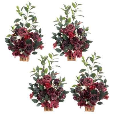 Product: Ling's Moment 17.5" Tall Standing Artificial Flowers Arrangements 4pcs Fall Wedding Aisle Runner Chair Decorations Bordeaux Red Centerpieces for Ceremony Reception Rose Floral Party Outdoor