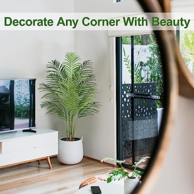 Product: Keeplush 5ft Artificial Palm Tree Indoor Plant Tall Fake Tropical Paradise Palm Tree in Pot with Real Bark Design Faux Areca Palm Tree for Home Office Living Room Bedroom Farmhouse Modern Decor 2pcs