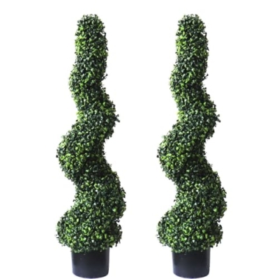Product: 3ft Artificial Spiral Boxwood Topiary Trees Faux Plants Outdoor Front Porch Decor (2 Pack Lush)