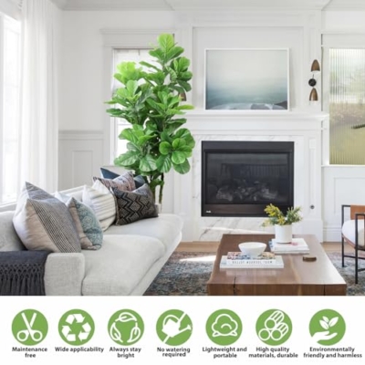 Product: ROOMTEC 6ft Artificial Fiddle Leaf Fig Tree in Pot Faux Fiddle Leaf Fig Tree Large Artificial Tree for Indoor Outdoor House Living Room Office Modern Decoration