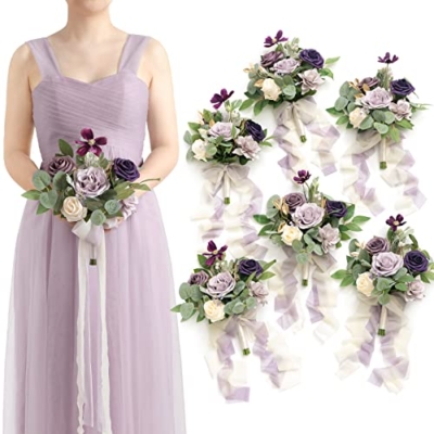 Product: Ling's Moment Artificial Flowers Purple Bridesmaid Bouquet Set of 6, Lavender Wedding Flowers Bouquets for Bridesmaids, 7 Inch Bridal Bouquets for Bridesmaids, Wedding, Ceremony, Anniversary, etc