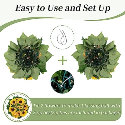 Product: BLOSMON Sunflowers Artificial Flowers Centerpieces - 6 Pcs Fake Yellow Sunflower Flowers Ball Center Piece Decoration for Wedding Table Silk Kissing Floral Arrangements for Home Party Event DIY Decor