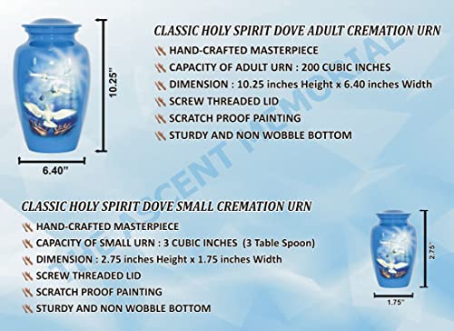 Product: THE ASCENT MEMORIAL Blue Urn for Human Ashes Adult Male Female | Large Cremation Urn | Handcrafted Funeral Small Keepsake Vial | 2 Velvet Carry Bags for Urns & Keepsakes