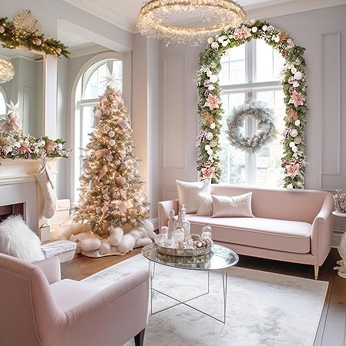 Product: WBHome Pre-lit 9 Feet/108 Inch Christmas Garland, Rose Gold Lighted Garland with 50 LED Lights for Indoor Outdoor Xmas Decor Holiday Decorations, Battery Operated (Batteries NOT Included)