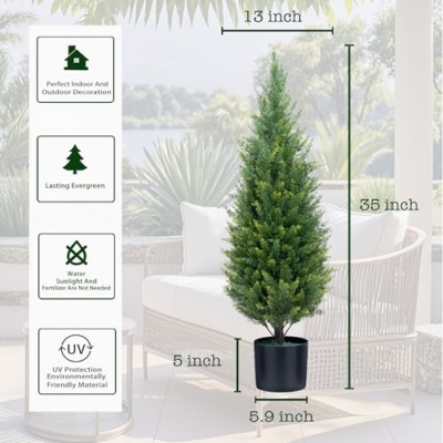Product: Artificial Topiary Trees 3 Foot Artificial Cedar Trees UV Resistant Potted Plant Set of 2 Faux Bushes Fake Shrubs for Outdoor Indoor Front Porch Garden