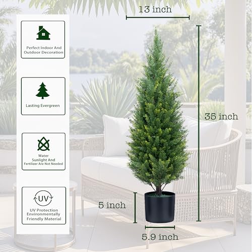 Product: Artificial Topiary Trees 3 Foot Artificial Cedar Trees UV Resistant Potted Plant Set of 2 Faux Bushes Fake Shrubs for Outdoor Indoor Front Porch Garden