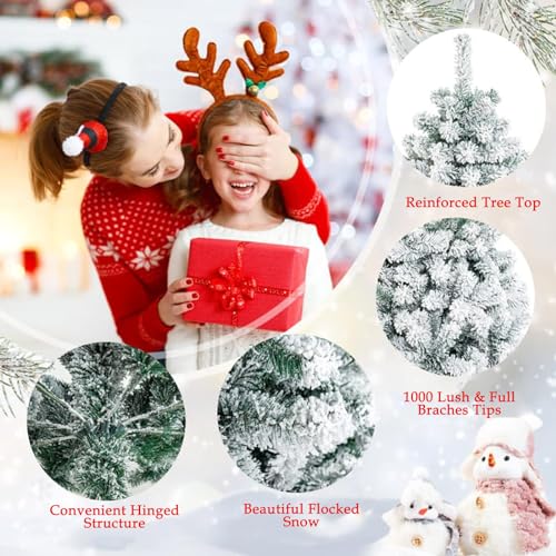 Silky Flower Store Fenbeli Flocked Christmas Tree, 6ft Artificial Snow Xmas Tree, 1000 Branch Tips, Metal Hinges, Foldable Base, 6ft 2 2 Product: Fenbeli 6ft Flocked Christmas Tree, Premium Artificial Snow Xmas Tree with 1000 Branch Tips, Metal Hinges & Foldable Base for Home, Office and Party Decoration