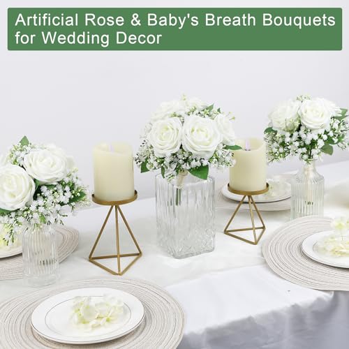 Silky Flower Store Artificial Bridesmaid Bouquets, Ivory White Rose Babys Breath Silk Bouquet, Set of 6, 7 Inch 5 5 Product: SEMONONIA Artificial Bridesmaid Bouquets Set of 6-7 Inch Bridesmaid Bouquets Ivory White Rose Babys Breath Pre-Made Silk Flower Bouquet for Wedding Bridal Shower Centerpiece Ceremony and Anniversary