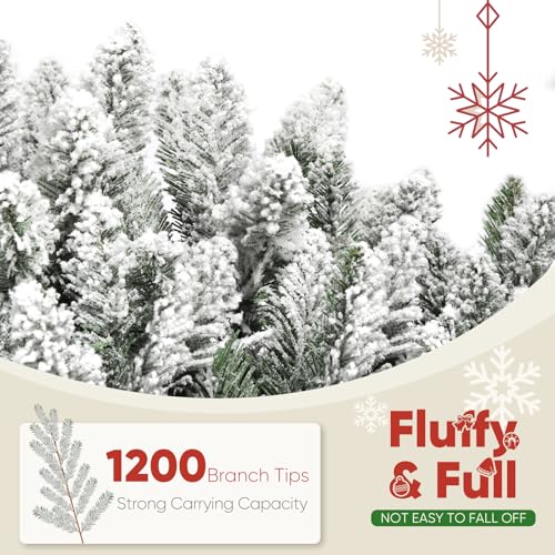 Silky Flower Store Slim Flocked Prelit Christmas Tree, 1200 Branch Tips, Warm White LED Lights, 7.5ft 3 3 Product: 7.5ft Slim Flocked Prelit Christmas Tree with 1200 Realistic Branch Tips - Easy Set-Up Artificial Pencil Tree