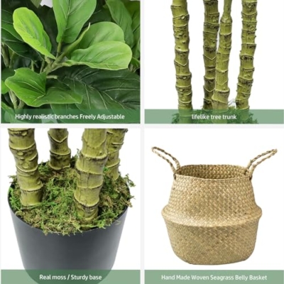 Product: ROOMTEC Artificial Fiddle Leaf Fig Tree,6 FT Tall Artificial Tree with Woven Seagrass Plant Basket Fake Floor Plant in Pot for Home Decor Living Room Indoor Outdoor Office Bedroom Decor
