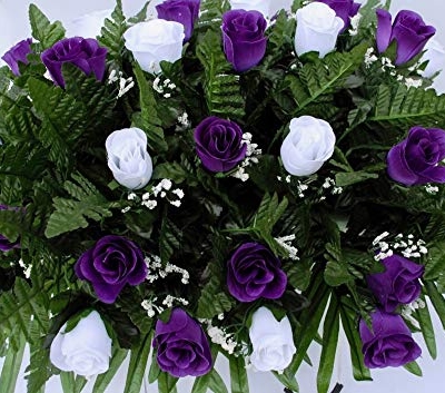 Product: Purple and White Rose Cemetery Saddle for Grave Decoration for Mother's Day