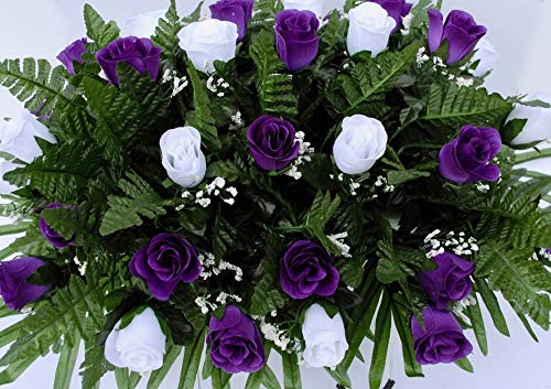Product: Purple and White Rose Cemetery Saddle for Grave Decoration for Mother's Day