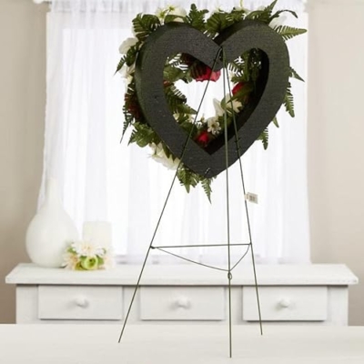 Silky Flower Store Premade Red Cream Silk Flower Heart Cemetery Wreath, Metal Easel Memorial Grave Arrangement, 32.5cm 8 8 Product: Premade Red and Cream Silk Flowers Heart Cemetery Wreath with Metal Easel for Graveside Memorial Day Decoration or Funeral Floral Spray for Mother, Father, Mom, Dad, Sister, Brother or Loved One