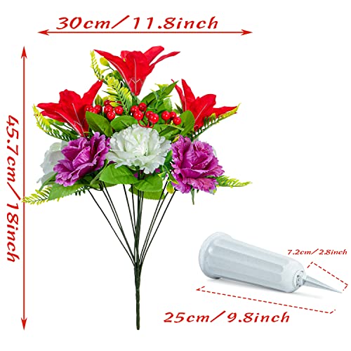 Product: Artificial Cemetery Flowers Artificial Grave Memorial Flowers Bouquets with Vase for Cemetery Headstones Graveyard Decoration, Set of 2 (Red Lily)