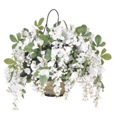 Product: House of Silk Flowers Artificial White Wisteria Hanging Basket