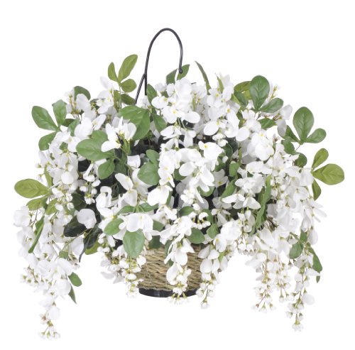 House of Silk Flowers Artificial White Wisteria Hanging Basket - Artificial Flower Arrangements Product: House of Silk Flowers Artificial White Wisteria Hanging Basket