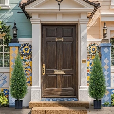 Product: 3ft Artificial Topiary Trees Artificial Cedar Trees UV Resistant Bushes Potted Set of 2 Faux Shrubs for Outdoor Indoor Front Porch Garden