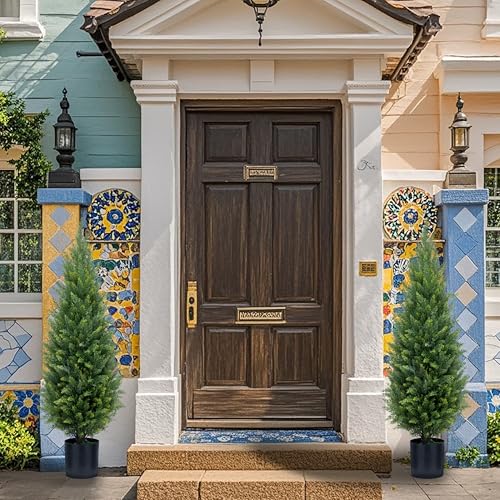 Product: 3ft Artificial Topiary Trees Artificial Cedar Trees UV Resistant Bushes Potted Set of 2 Faux Shrubs for Outdoor Indoor Front Porch Garden