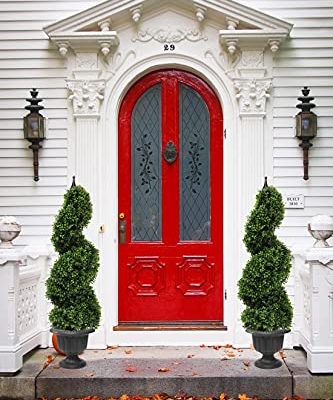 Product: 35 inch/2.95 ft Outdoor Boxwood Spiral Faux Topiary Trees, Artificial topiaries Tree with Black Pot,Set of 2