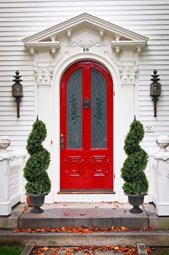 Product: 35 inch/2.95 ft Outdoor Boxwood Spiral Faux Topiary Trees, Artificial topiaries Tree with Black Pot,Set of 2