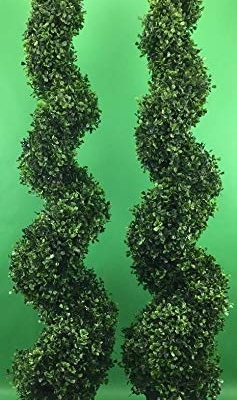 Product: Two 4 Foot Outdoor Artificial Boxwood Spiral Topiary Trees UV Rated Plants