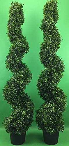 Product: Two 4 Foot Outdoor Artificial Boxwood Spiral Topiary Trees UV Rated Plants