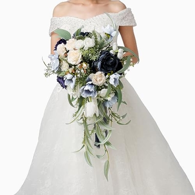 Product: BENCENTRE 12 Inch Navy Blue Bridal Bouquet, Cascading Bouquet, Wedding Bouquet,for Wedding Ceremony Anniversary, Bridal Party and French Rustic Vintage Wedding, Artificial Flowers