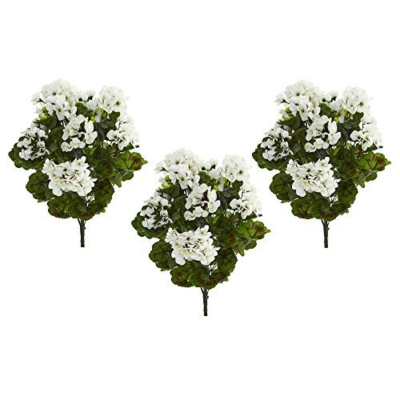 Silky Flower Store Nearly Natural Geranium Artificial Bush, UV Resistant, Indoor Outdoor Faux Floral Set of 3, 32.5cm 4 4 Product: Nearly Natural Geranium Artificial Bush, UV Resistant, Set of 3 (Indoor/Outdoor)