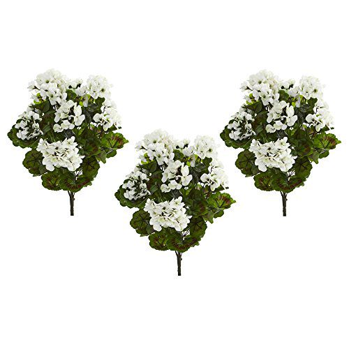 Silky Flower Store Nearly Natural Geranium Artificial Bush, UV Resistant, Indoor Outdoor Faux Floral Set of 3, 32.5cm 1 1 Product: Nearly Natural Geranium Artificial Bush, UV Resistant, Set of 3 (Indoor/Outdoor)
