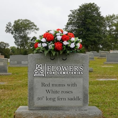 Product: Sympathy Silks Artificial Cemetery Flowers - Outdoor Grave Decorations - Christmas Decor - 1 Red Mum and White Rose Saddle for Headstone