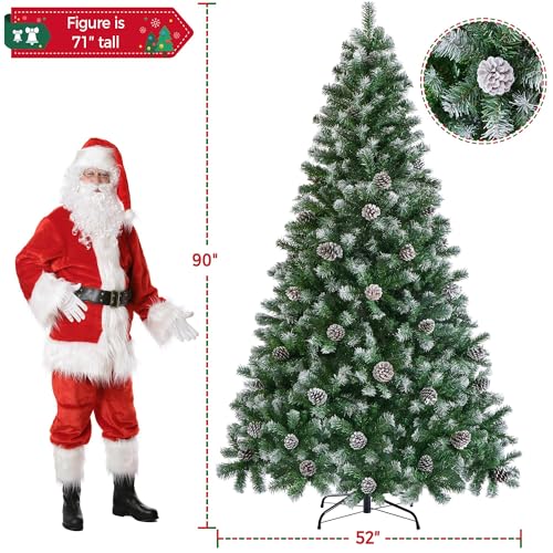 Silky Flower Store Yaheetech Artificial Christmas Tree, Snow Flocked Pinecone Christmas Tree, 7.5ft 3 3 Product: Yaheetech 7.5ft Artificial Christmas Tree, Snow Flocked Christmas Tree w/82 Pinecones, 1346 Frosted Tips, Pre-Decorated Tree for Holiday Party Decoration