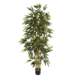 Product: Nearly Natural 6ft Artificial Bamboo Tree for Indoor Home Décor, Fake Bamboo Floor Plant with Natural Trunks and Over 1,000 Realistic Leaves in Black Nursery Planter