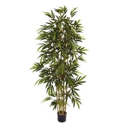 Product: Nearly Natural 6ft Artificial Bamboo Tree for Indoor Home Décor, Fake Bamboo Floor Plant with Natural Trunks and Over 1,000 Realistic Leaves in Black Nursery Planter