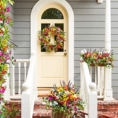 Silky Flower Store Artificial Floral Outdoor Wreath, Balsam Hill Meadow Lavender Chrysanthemums Wildflowers, 28in 12 12 Product: Balsam Hill 28in Meadow Outdoor Floral Artificial Wreath