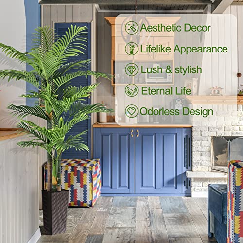 Product: 6ft Triple Golden Cane Palm Artificial Tree - UV Resistant Tropical Plant for Indoor & Outdoor Decor