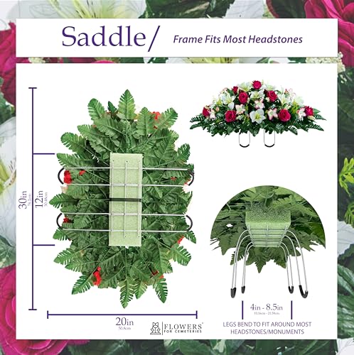 Product: Sympathy Silks Artificial Cemetery Flowers – Realistic Roses and Alstroemerias, Outdoor Grave Decorations -Pink White Rose Saddle