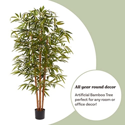 Silky Flower Store Pure Garden Artificial Bamboo Tree, 6FT Fake Plant, Adjustable Leaves, Pot, Indoor Faux Greenery 6.5in pot 6FT 15 15 Product: Artificial Bamboo Tree - 6FT Fake Plant with Adjustable Leaves and Pot - Faux Plants Indoor for Home, Restaurant, or Office Décor by Pure Garden