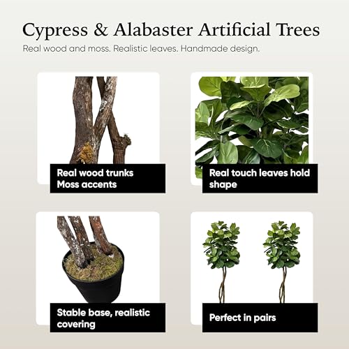 Silky Flower Store Fiddle Leaf Fig Artificial Tree, Cypress & Alabaster Handmade Green Faux Tree, Real Wood Trunk, 6ft 3 3 Product: Cypress & Alabaster Handmade 6ft Fiddle Leaf Fig Ficus Lyrata Artificial Tree with Ethically Sourced Real Wood Trunks, Hypoallergenic, 6-Foot, Green