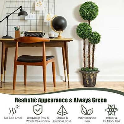 Silky Flower Store Artificial Boxwood Topiary Tree Triple Ball, Indoor Outdoor Faux Greenery, 4 FT 10 10 Product: Goplus 4 Ft Artificial Boxwood Topiary Tree, Fake Greenery Plants Triple Ball Tree, Leaves & Cement-Filled Plastic Flower Pot Decorative Trees for Home, Office, Indoor and Outdoor Use (4 FT)