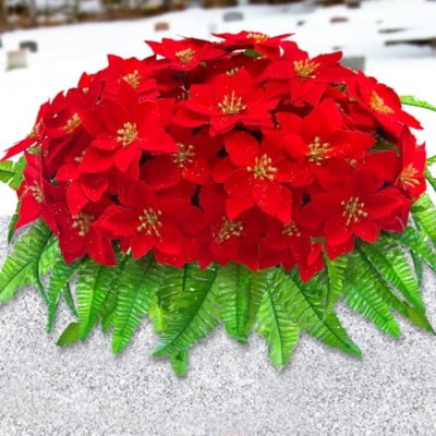 Product: GRPFS Christmas Cemetery Flowers Red Poinsettias Headstone Flowers Saddle Realistic Memorial Flower Arrangement for Outdoor Grave Decorations