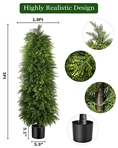 Product: YEMMEN 2 Pack 5ft Artificial Cedar Topiary Trees, Outdoor Artificial Plants for Front Porch Décor, Artificial Shrubs Fake Plants Uv Rated Potted Plants for Outdoor, Indoor, Front Door, Office.