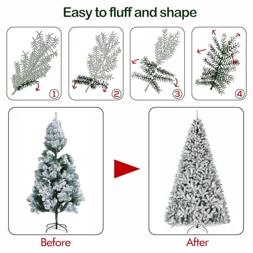 Product: Hykolity 7.5ft Prelit Snow Flocked Christmas Tree, Artificial Christmas Pine Tree with 450 Multicolor LED Lights, 1446 Tips, Metal Stand and Hinged Branches, 10 Colors
